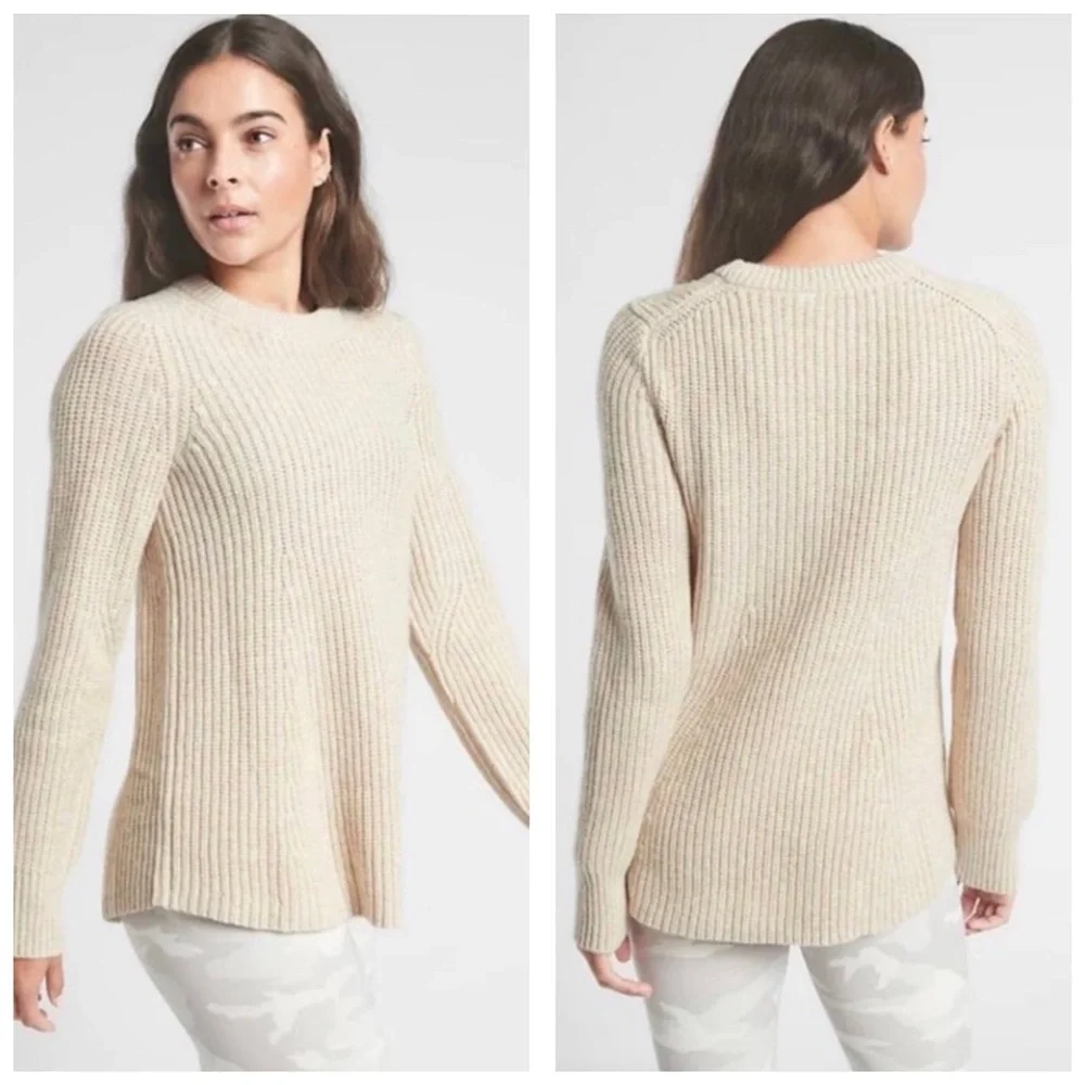 NWOT Athleta Sierra Crew Beige Wool Blend Pullover Sweater - Picture 16 of 16